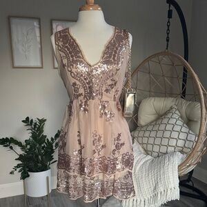 NWT Altar'd State Sequin Mini Dress in Blush | Size S
